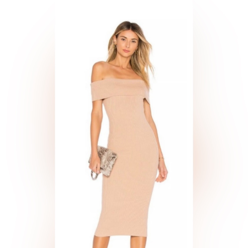 MAJORELLE Ribbed Tan Sweater Dress